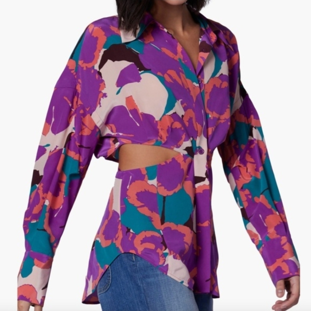 EQUIPMENT AYLA CUTOUT SILK BUTTON UP 6